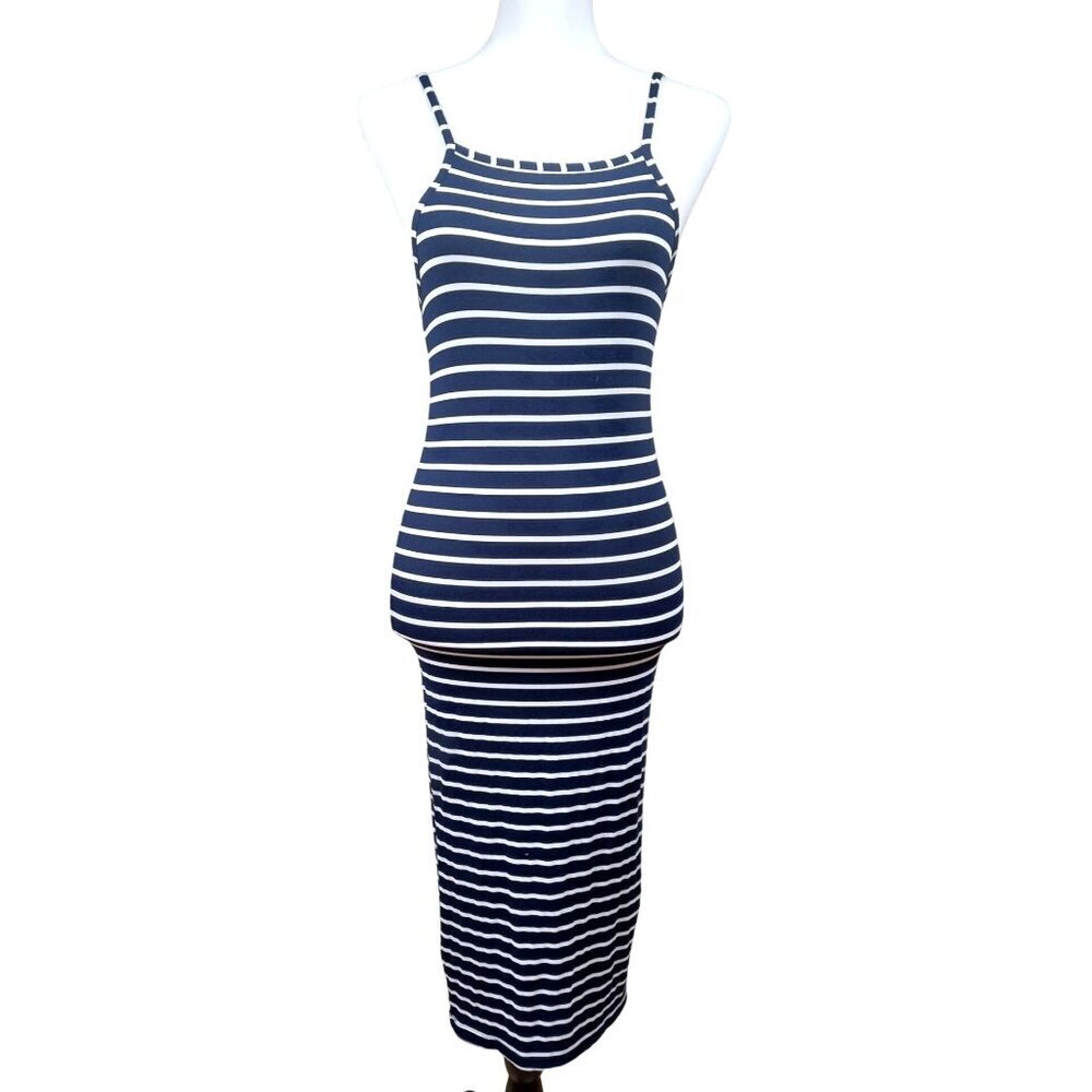 Windsor Womens Spaghetti Strap Black/White Striped Long Dress Size Small